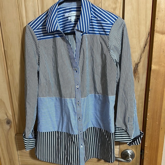 FOXCROFT Wrinkle Free Royal Blue and White Striped Button-Up Shirt - Picture 1 of 4